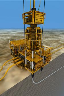 This is how it looks when the equipment is being connected to a subsea installation on the seabed. (Illustration: FMC Technologies)